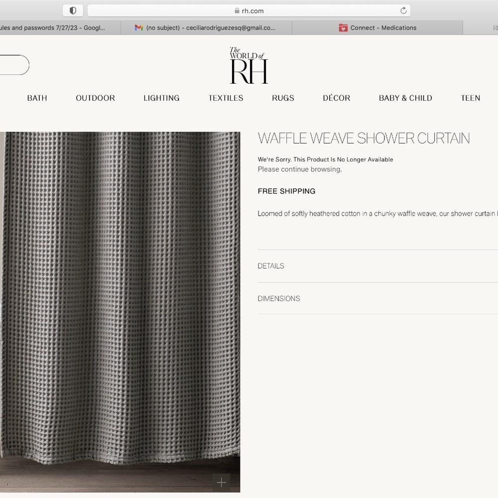 Restoration Hardware Waffle Weave Shower Curtian